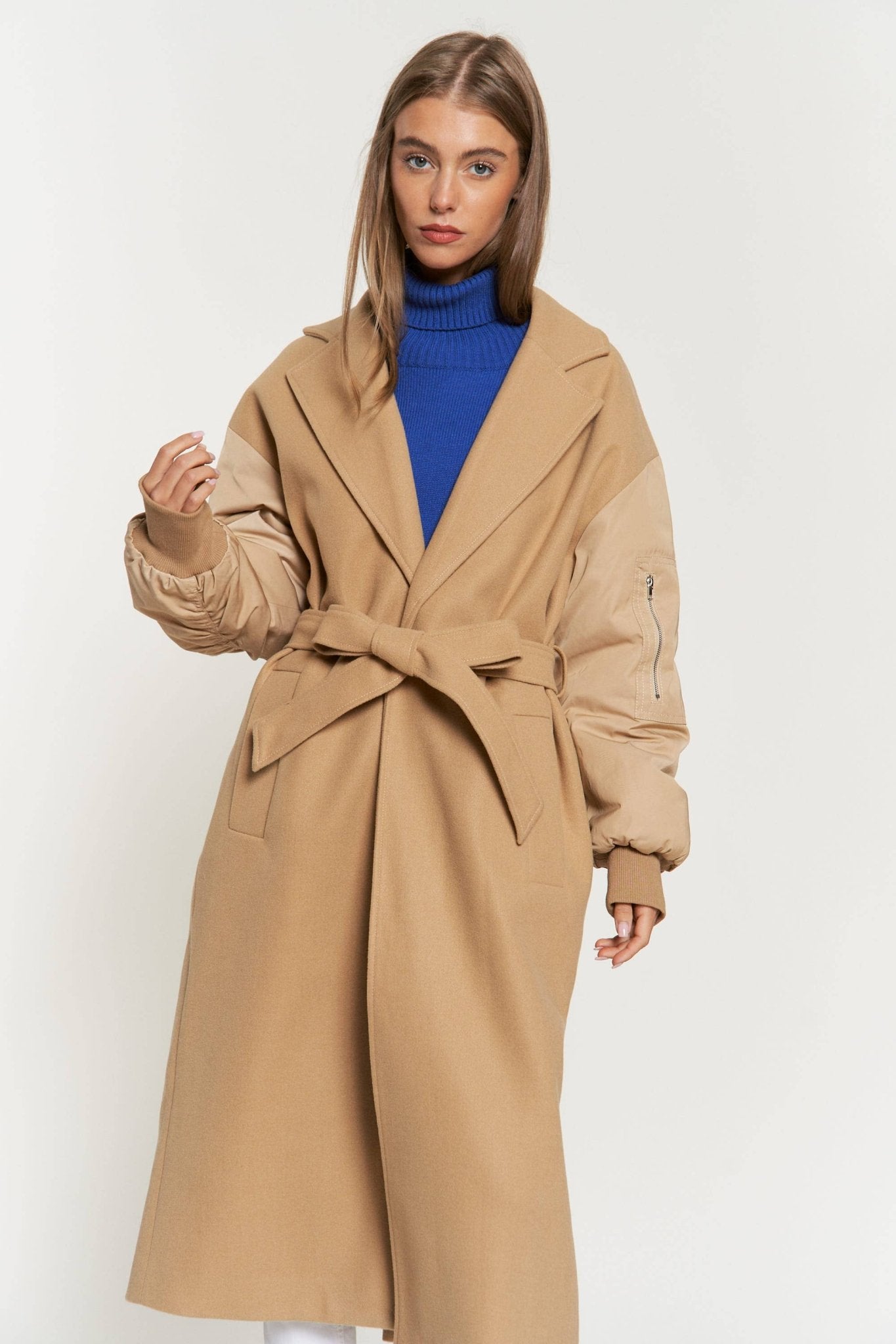 Tie Waist Balloon Sleeve Bomber Coat - Mack & Harvie