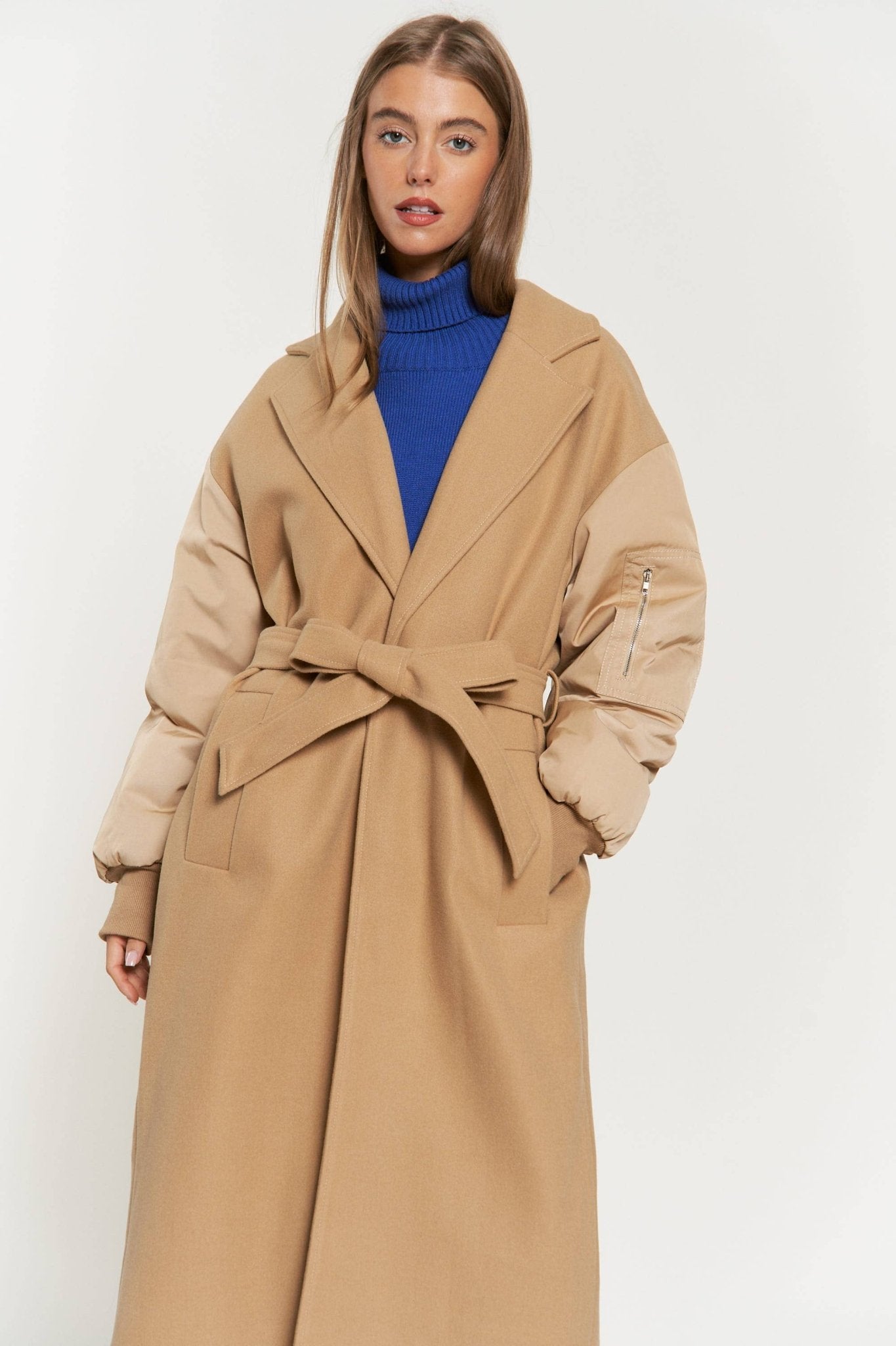 Tie Waist Balloon Sleeve Bomber Coat - Mack & Harvie