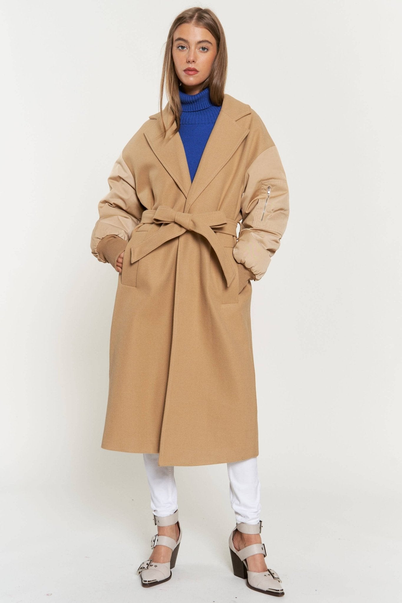 Tie Waist Balloon Sleeve Bomber Coat - Mack & Harvie