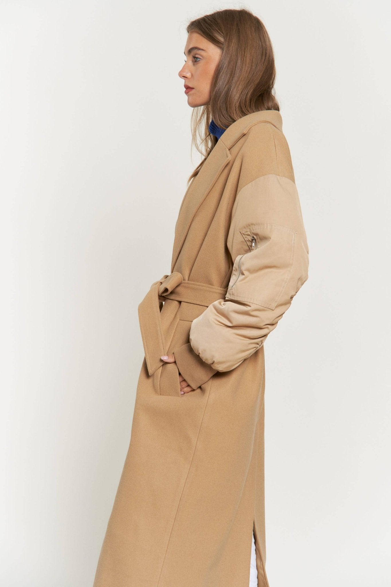 Tie Waist Balloon Sleeve Bomber Coat - Mack & Harvie