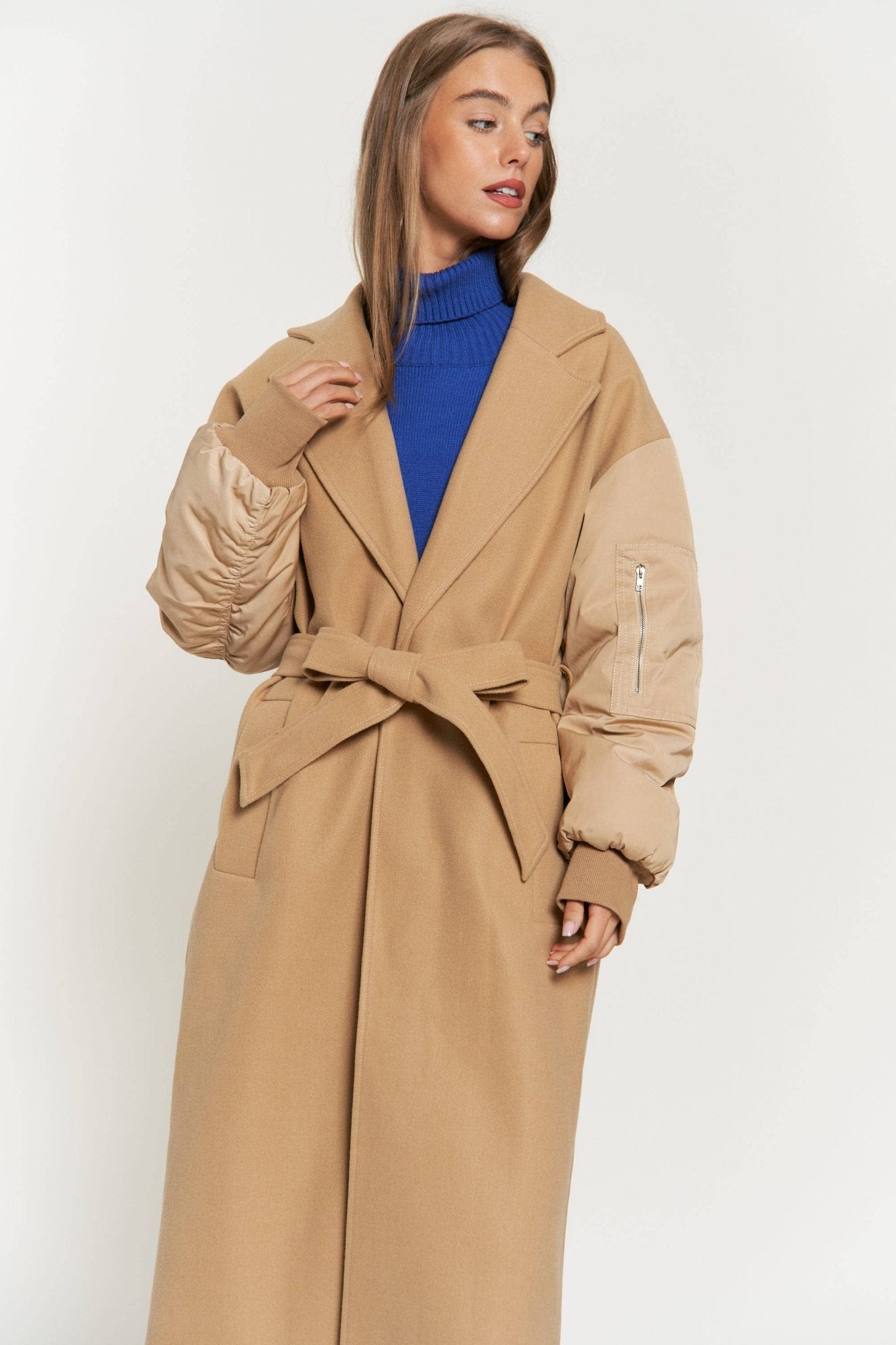 Tie Waist Balloon Sleeve Bomber Coat - Mack & Harvie