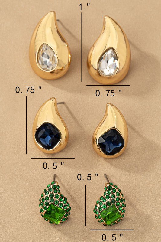 Trio teardrop earrings with rhinestones - Mack & Harvie