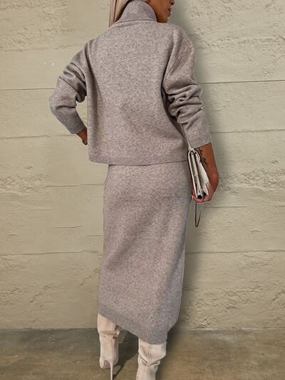 Turtleneck Dropped Shoulder Sweater and Midi Dress Sweater Set - Mack & Harvie