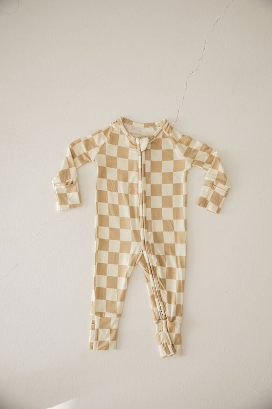 Vanilla Wafer Checkerboard | Bamboo Zip Pajamas - Mack & Harvie