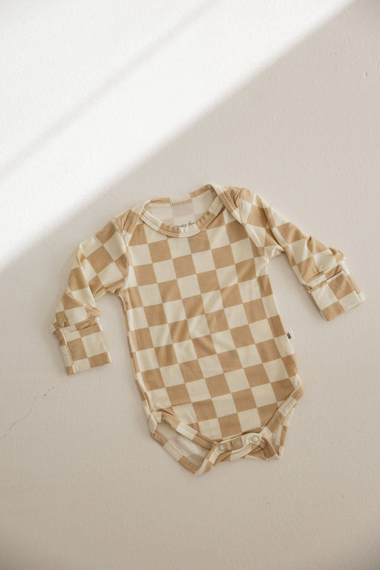 Vanilla Wafer Checkerboard | Long Sleeve Snap Suit - Mack & Harvie