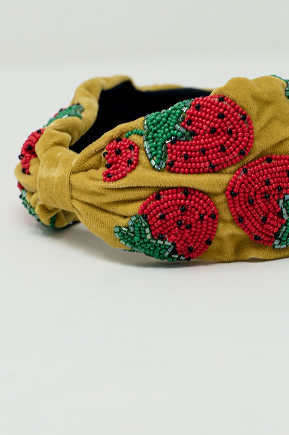 Velvet Headband With Strawberry-Shaped Bead Embellishments - Mack & Harvie