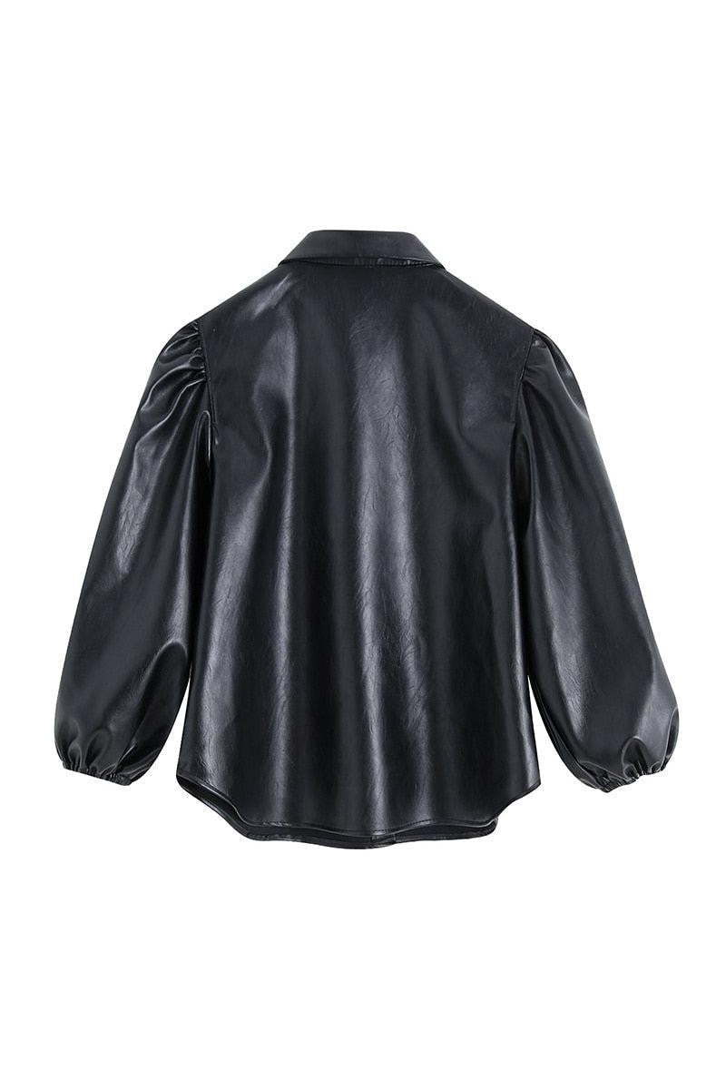 Vintage Black PU Faux Leather Blouse Shirt Women - Mack & Harvie