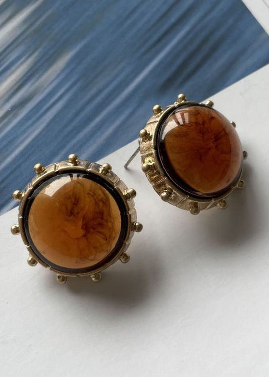 Vintage style brown round glass stud earring - Mack & Harvie