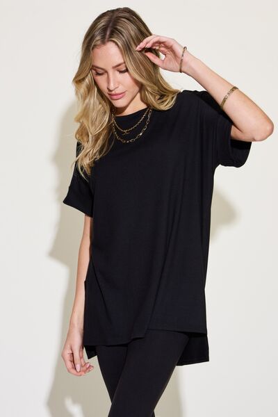 Zenana Full Size Short Sleeve Slit T-Shirt and Leggings Lounge Set - Mack & Harvie
